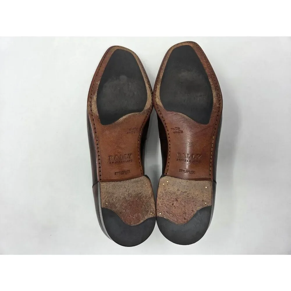 BALLY BRENT BROWN BLACK BURNISHED LEATHER PENNY LOAFER MENS SIZE 11.5 EEE WIDE